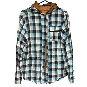 Plaid Hooded Shacket Full Zip Size Large